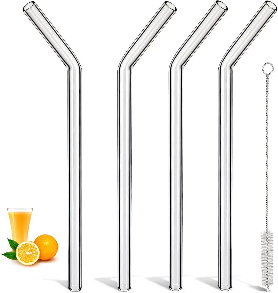 Reusable Shatter-Resistant Glass Straws, 10 Inch x 10mm Bent for Smoothies