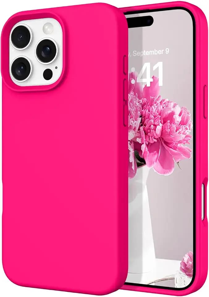 DOMAVER Case for iPhone 16 Pro 6.3'' Smooth Liquid Silicone - Hot Pink