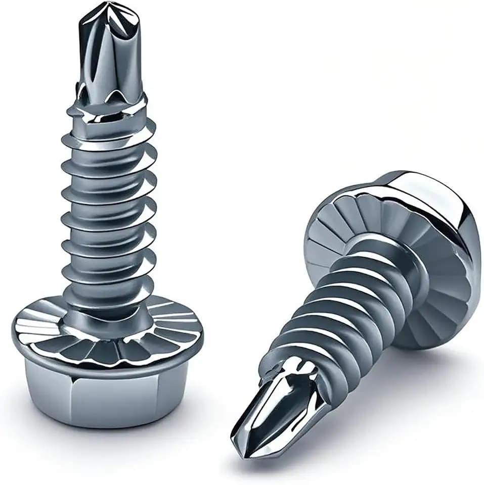 Garage Door Screws (50 Pack) - 1/4" x 3/4" Self Drilling Tek Screws with Serrated Hex Washer Head, Zinc Plated Metal to Metal Fasteners for Hinge & Bracket Repair, Roofing, HVAC