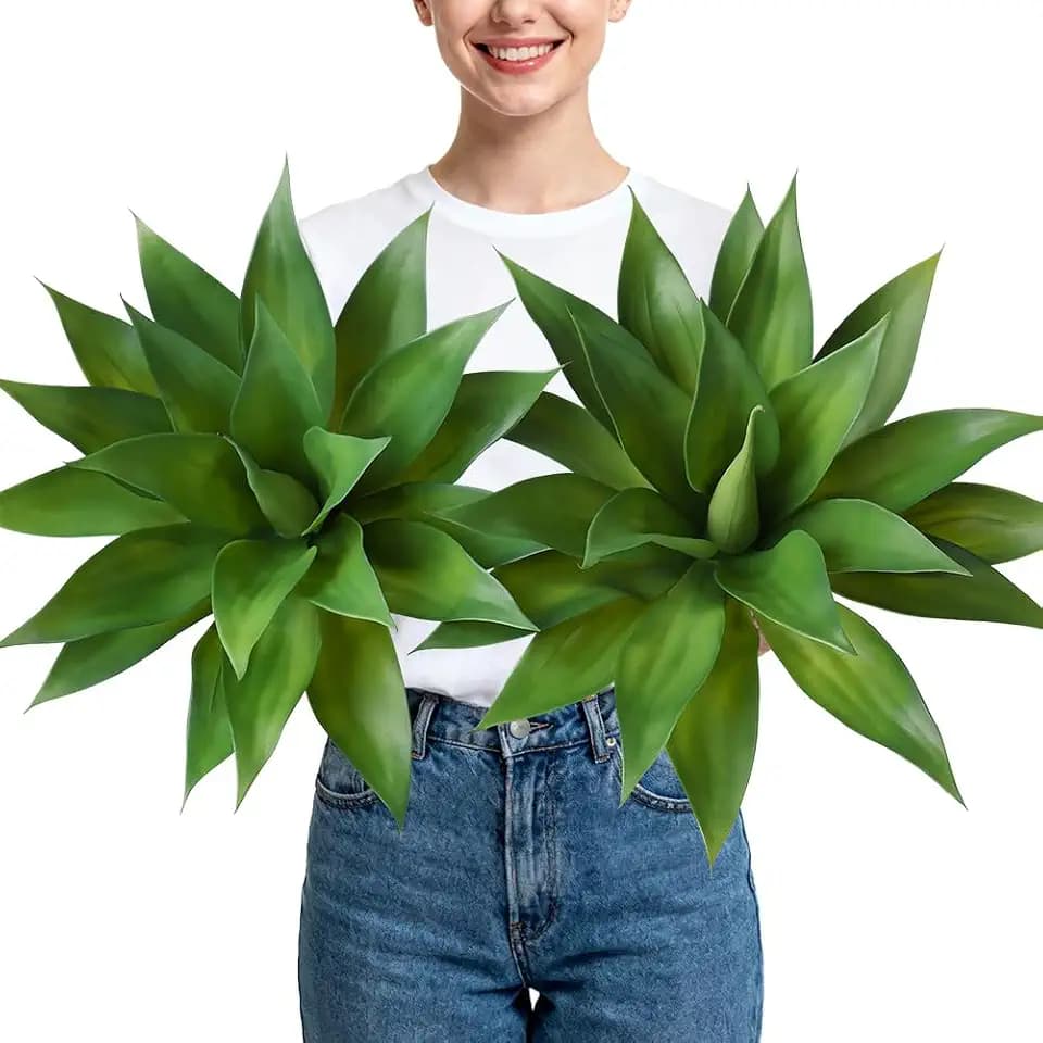 VeriNatural Artificial Agave Plant,17in Faux Plants Outdoor Decor,UV Resistant Large Potted Greenery,Realistic Plastic Succulents for Patio Porch Entryways Office Garden,Set of 2