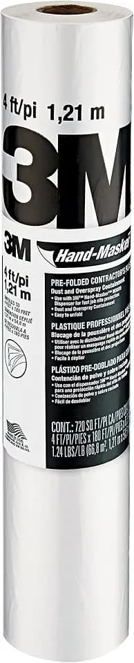 3M Hand-Masker Contractor's Plastic Film, 48" in x 180' Feet, Unfolds to Full Width, Contains Job Site Dust & Overspray, For Painting, Drywall Texturing, Wall Finishing & Floor Standing, 1 Roll (CP4)
