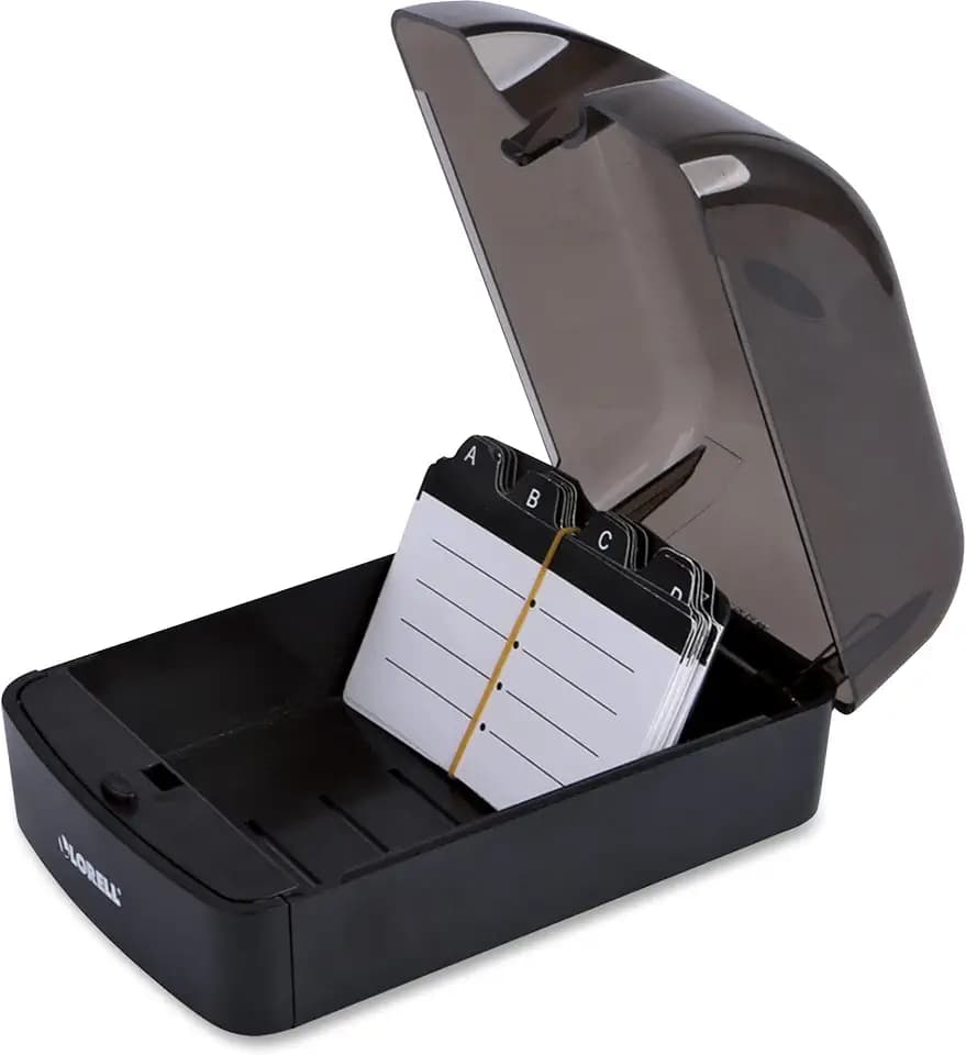 Lorell Business Card File, 350 Card Capacity, Black, Plastic, Modern, Office Supplies, Professionals, Unisex, Hinged, Portable