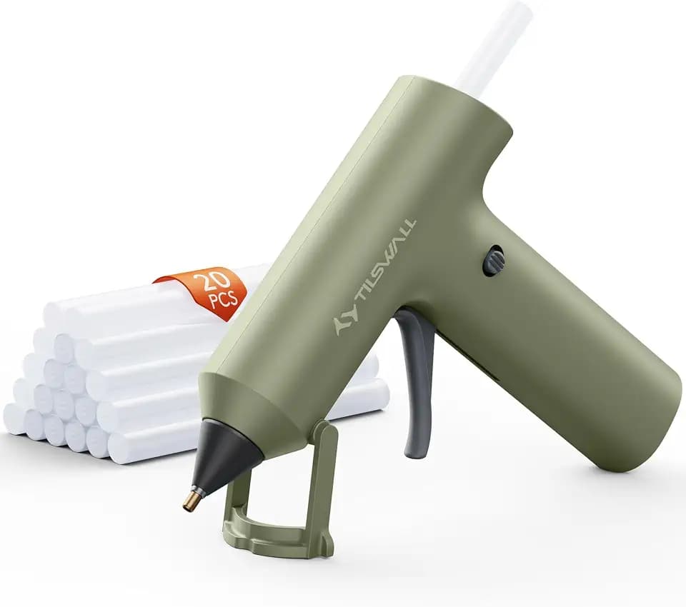 Tilswall Cordless Hot Glue Gun W106s with Rechargeable 2Ah Green