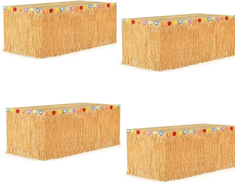 SUVO Luau Grass Table Skirt Hawaiian Flower 108x29.53in Grass Skirts for Luau Party Summer Tropical Hawaiian Party Decorations (4 Pack)