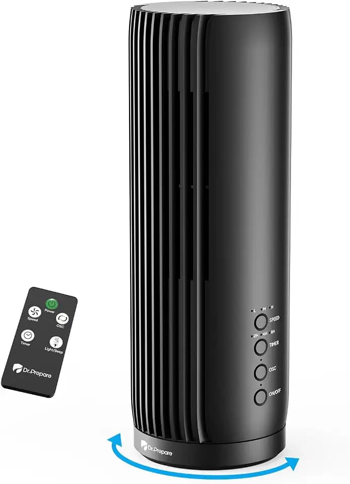DR.PREPARE Tower Fan for Bedroom, 13 Inch Portable Desk Table Fan, 28 dB Quiet Bladeless Fan with Remote, 12H Timer, 3 Speeds, 60° Oscillating Fans for Indoors, Cooling Fans for Room, Home, Office