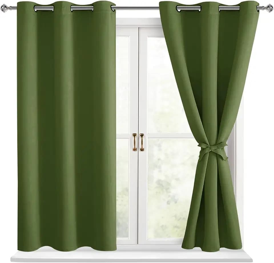 Hiasan Blackout Curtains for Bedroom, Olive Green, 42 x 54 Inch, 2 Panel