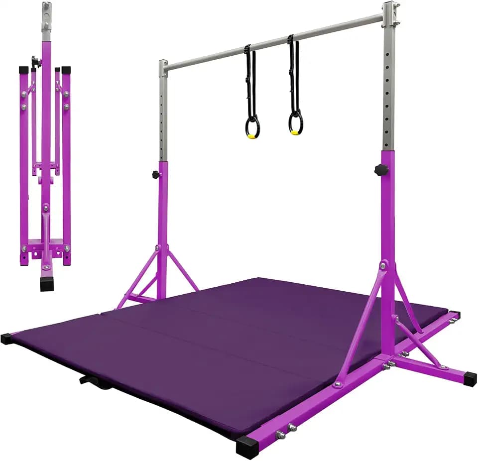 Gymnastics Bar for Kids 3' to 5' Height Adjust with Ring, Max Load 350Lbs