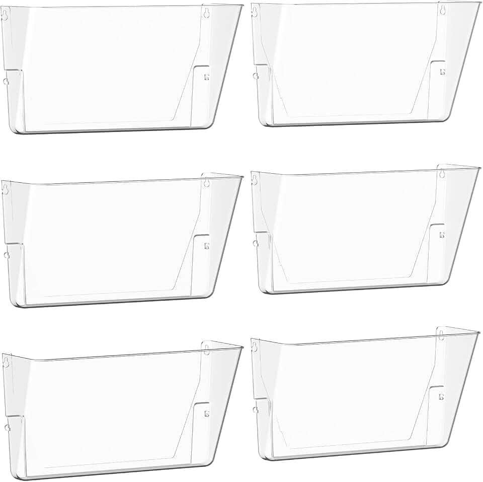 Gawerk Clear Acrylic Single Pocket, Plastic Hanging Wall Mount File Holder for Office Home (Clear, 6 Pack)
