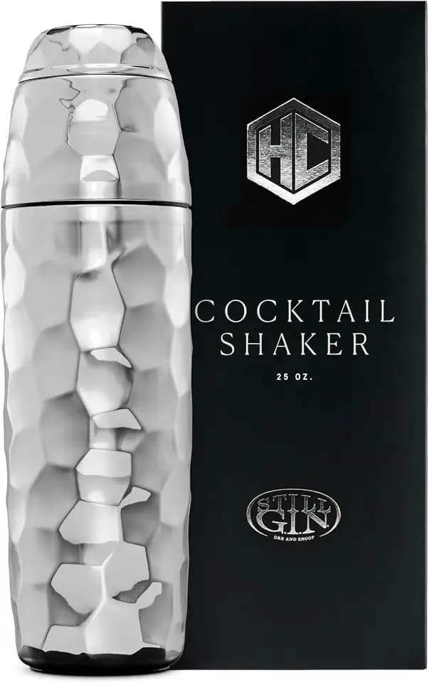HexClad 25 oz Chrome Vacuum Insulated Cocktail Shaker w/Jigger & Strainer
