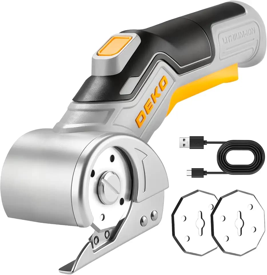 Cardboard Cutter Electric Scissors: DEKOPRO 4V Electric Box Cutter Cordless Electric Scissor with Safety Lock, Cardboard Cutter with 2 Blade, Type-c (Gray)
