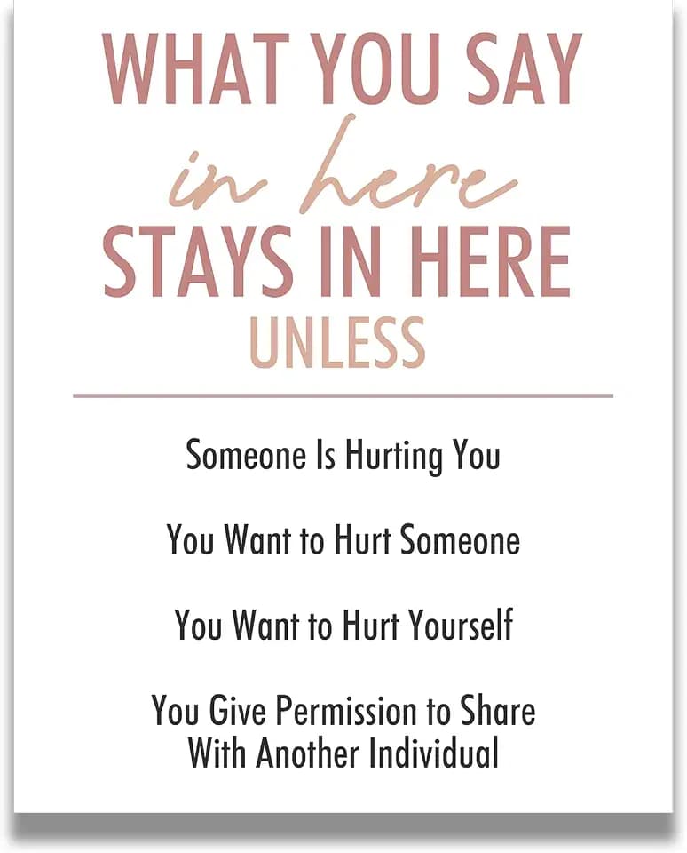 Govivo Therapy Office Wall Decor - 11x14 Unframed Print - Confidentiality Poster School Counselor Social Worker Psychologist What You Say in Here Sign