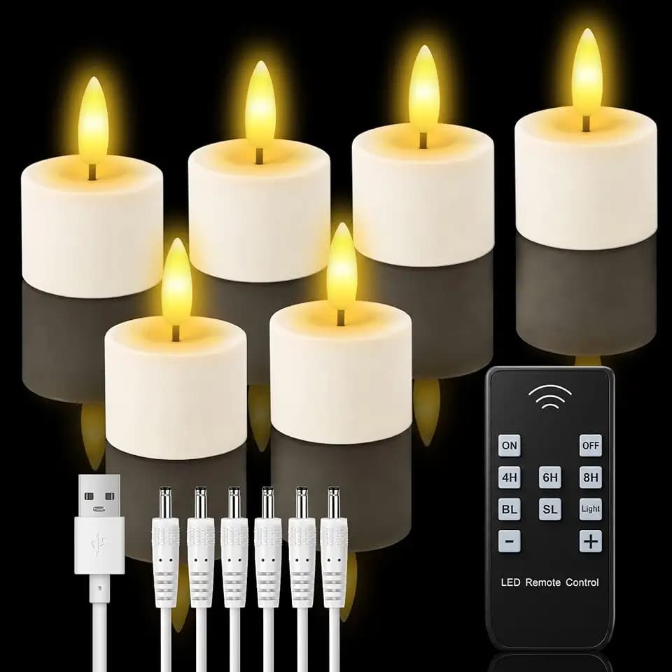 LED Teelichter Wiederaufladbar mit Fernbedienung & Timer, 6 LED Kerzen Dimmbar Aufladbare Teelichter Flackernd Aufladbar Kerzen für Halloween Weihnachtsdeko Tisch Party Deko
