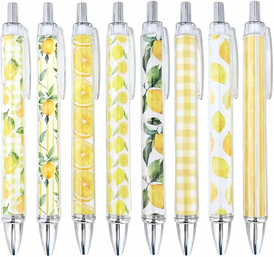 8PC Lemon Pens Kawaii Writing Gel Pen Summer Tropical Fruit Stationery Set Party Favors Decorations Office School Classroom Supplies Yellow Stuff Lemonade Themed Decor Bulk Gifts For Friends Coworkers