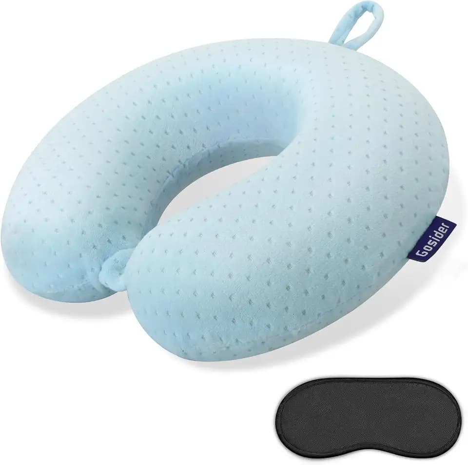 Neck Pillow Travel, Memory Foam Airplane Pillow, Light Blue