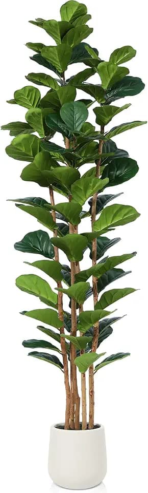 7FT Artificial Fiddle Leaf Fig Tree with White Planter for Home Decor