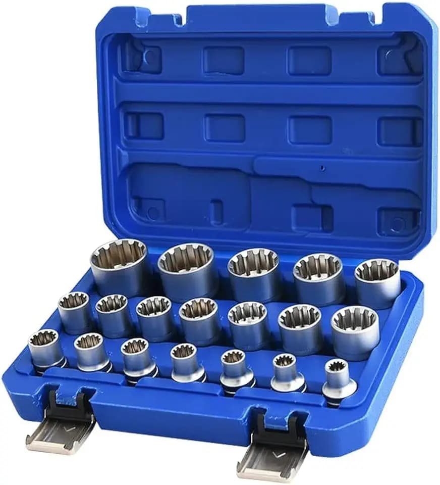 Spline Socket Set 1/2" Drive Universal Metric 8-32mm 12-Point Cr-V Socket Kit 19pcs