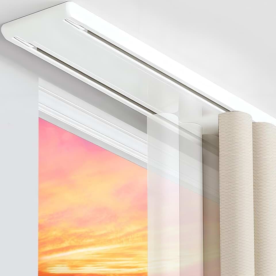 Double Curtain Track Ceiling Mount, 10.8ft Silent Curtain Rail System White