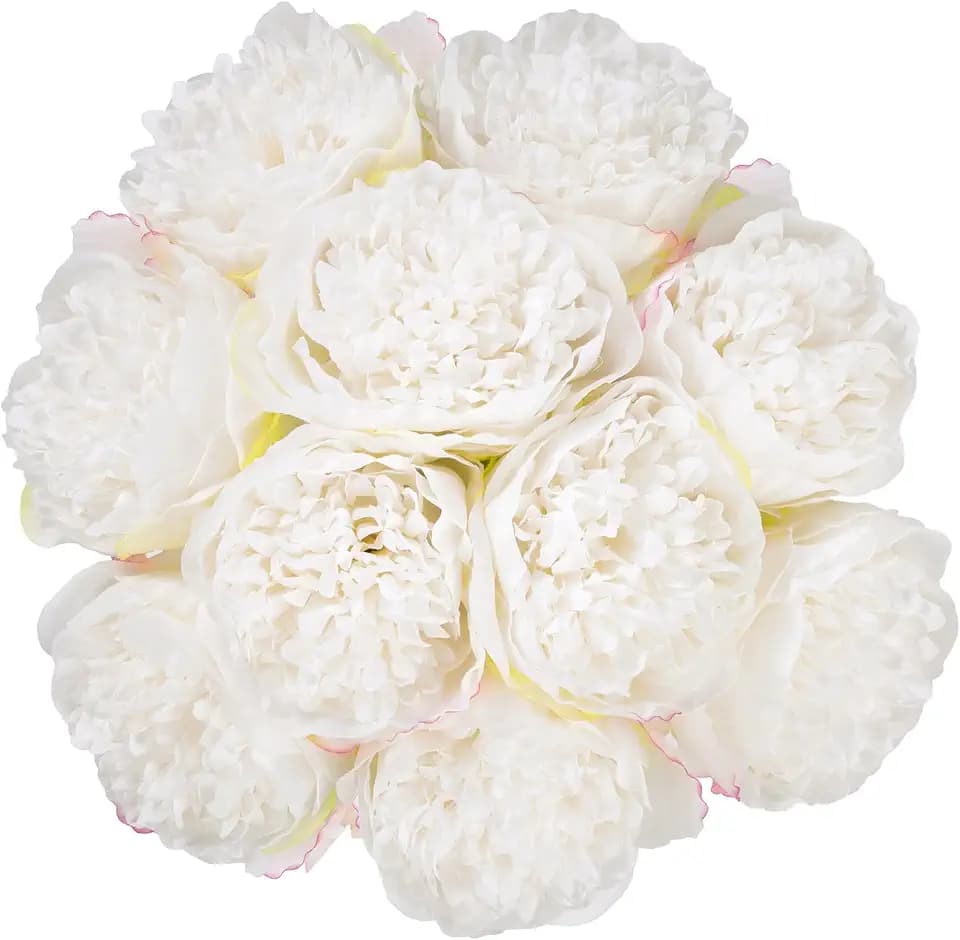 U'Artlines 10 Heads Artificial Peonies Silk Flowers Bouquet Cream White