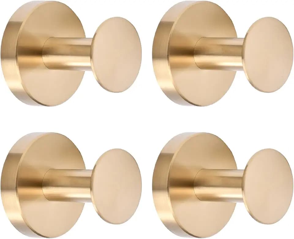 Towel Hooks for Bathroom 304 Stainless Steel Coat Robe Clothes Hook for Bathroom Kitchen Living Room Wall Mounted Shower Hooks for Inside Shower 4 Golden (Drilling Installation)