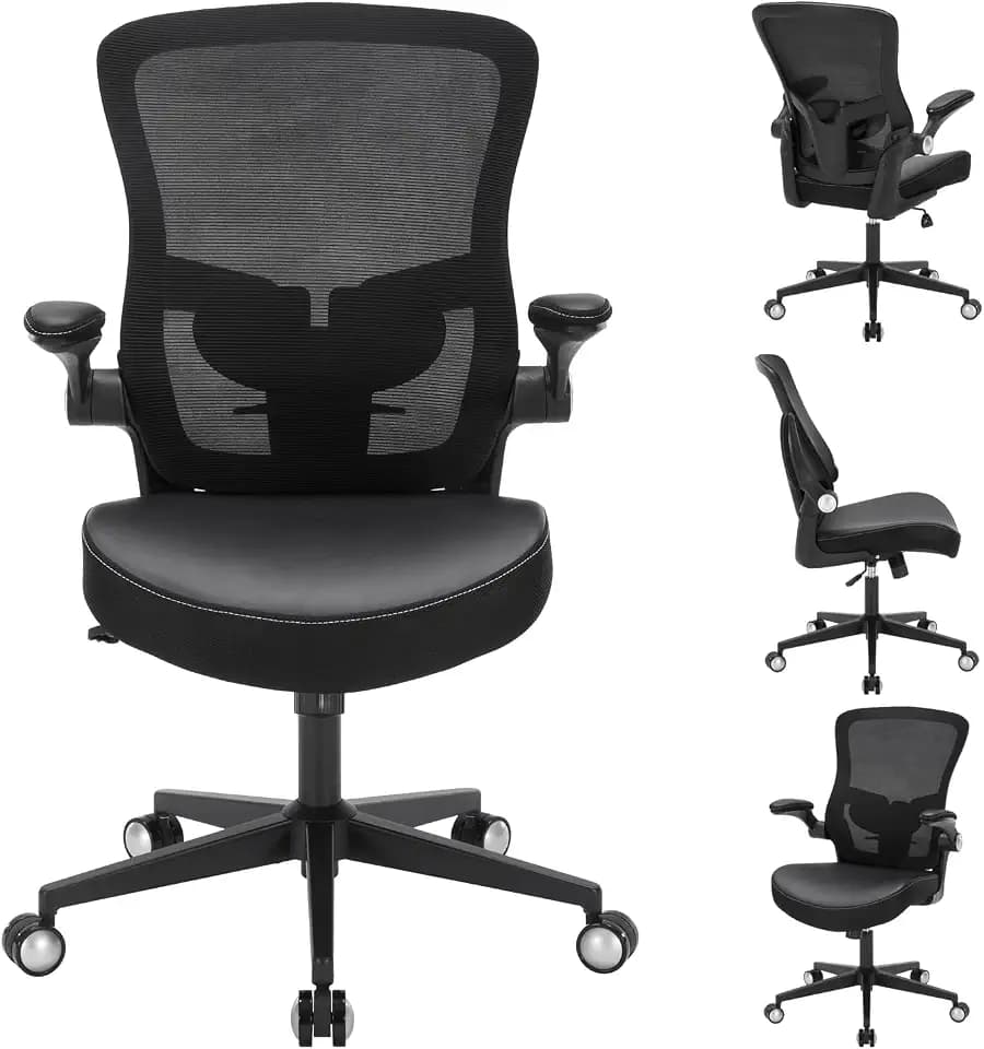 Heavy Duty Office Chair, 400lbs Ergonomic Desk Office Chair for Heavy People, Home Office Desk Chairs with Flip-Up Arms Computer Executive Task Chair with Adjustable Lumbar Support