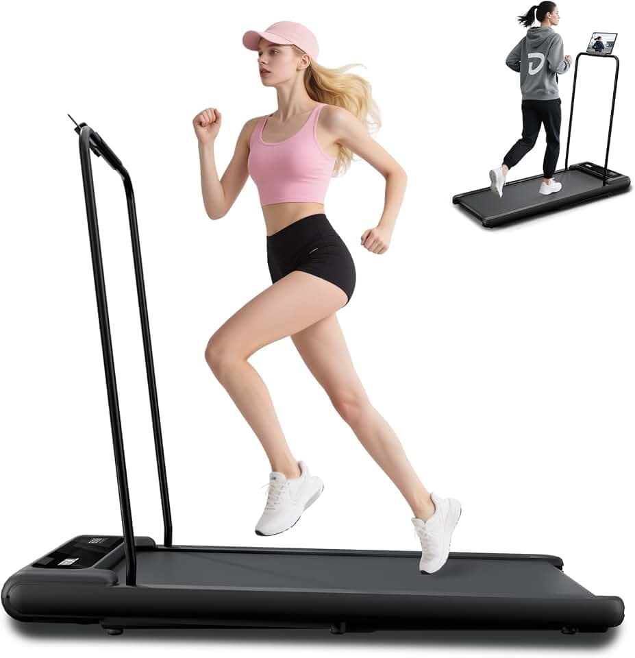 Treadmill with Handles, 2.5HP Walking Pad Treadmills with Handle Bar, Under Desk Treadmill with Remote Control LED Display, Electric Treadmills for Home Small, 270LBS Capacity