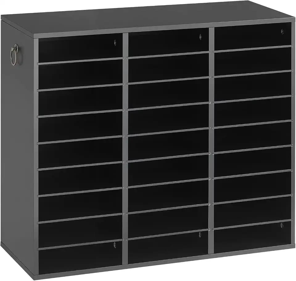 VEVOR Wood Literature Organizer 27 Compartments Office Mailboxes Black | Countertop Literature Sorter for Files Documents Papers, with Adjustable Shelves, for Office, Home, Classroom Organization
