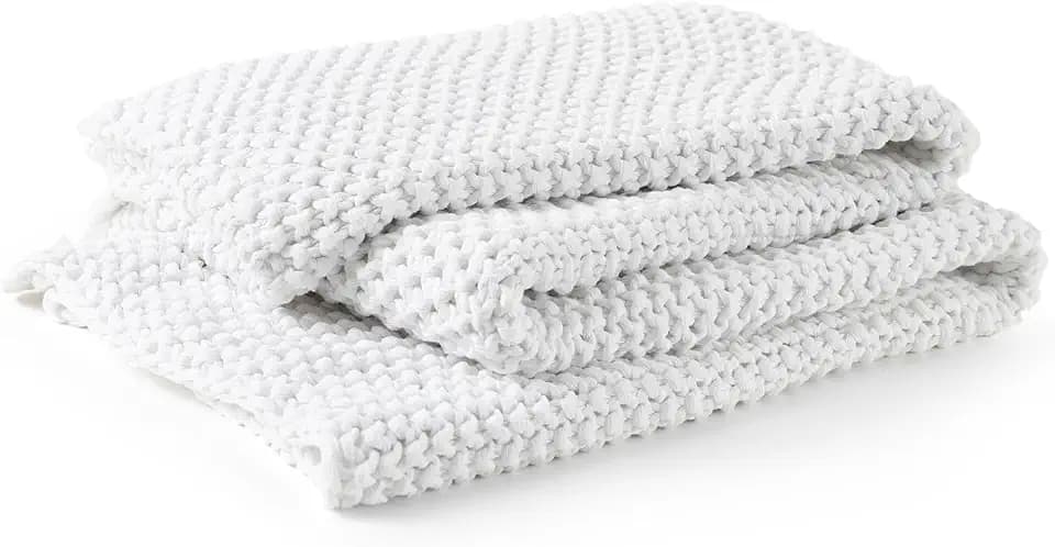YnM Chunky Cotton Knit Throw Blanket, Cable Knit Throws for Bed Couch Sofa, Comfy & Relaxing, Decorative Piece for Farmhouse Modern Boho Rustic Scandinavian Chic Vibe, White 50x60 Inches
