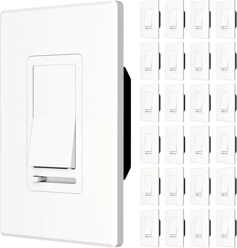 Amico 24 Pack Dimmer Light Switch, 1-Pole or 3-Way, Horizontal Slide, White