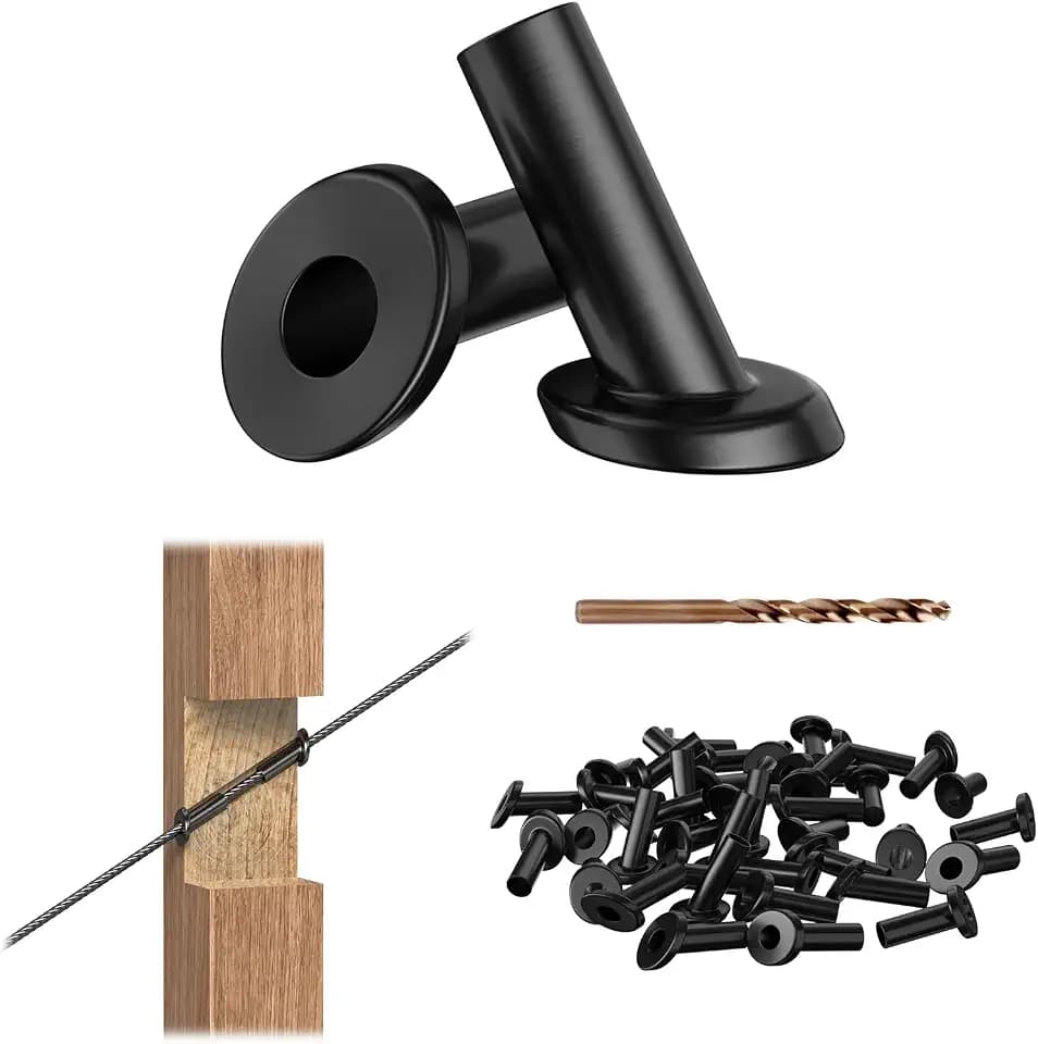 40 Pack 30 Degree Black Cable Railing Angle Beveled Protector Sleeves for 1/8" 5/32" 3/16", T316 Stainless Steel Protective Sleeves for Wood/Composite Posts, Cable Railing Hardware Kit, MY30