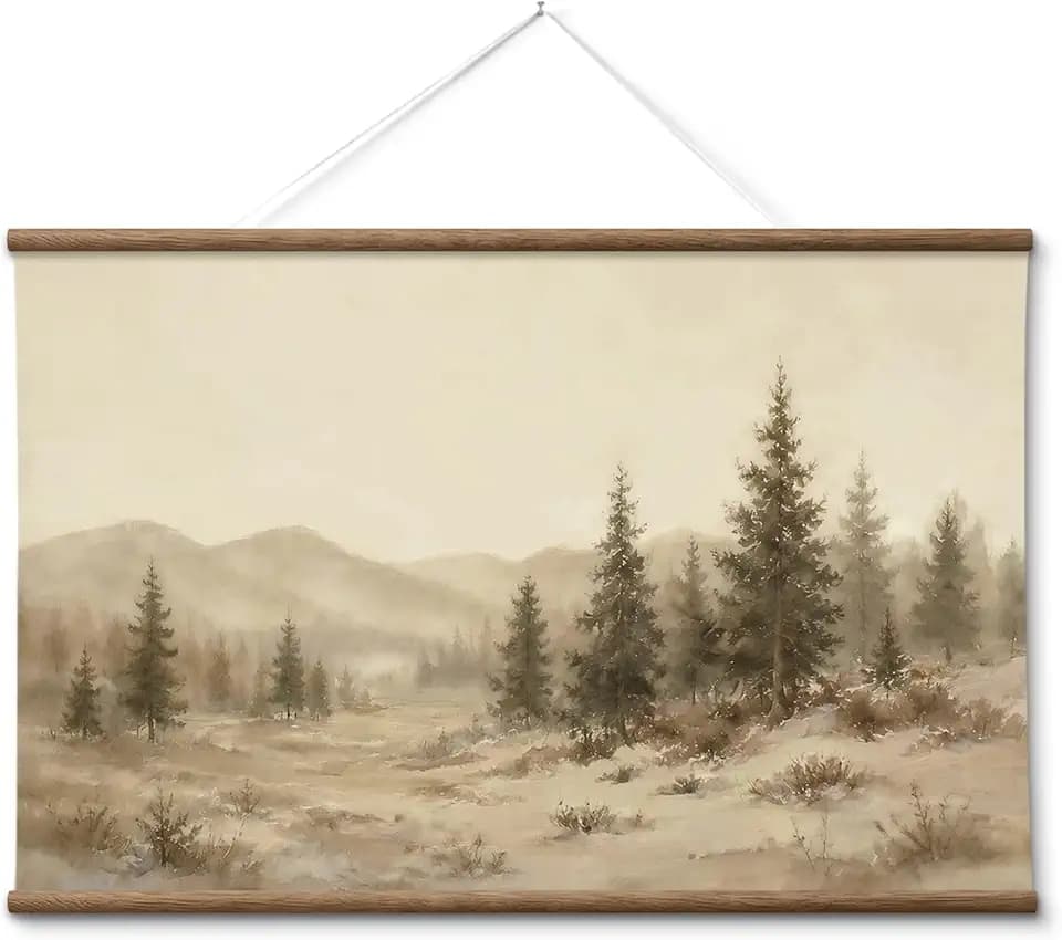 VIYYIEA Extra Large Canvas Wall Art, Vintage Pine Forest Scroll Print