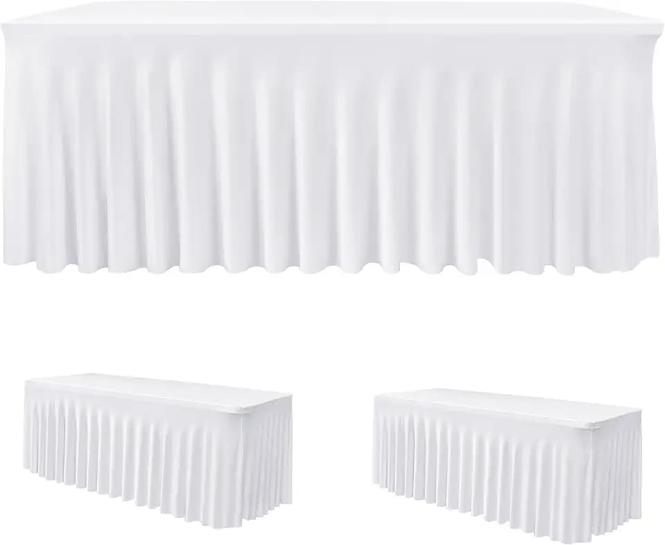 White Spandex Table Covers 6ft Rectangle Table Skirts for Party 2 Pack