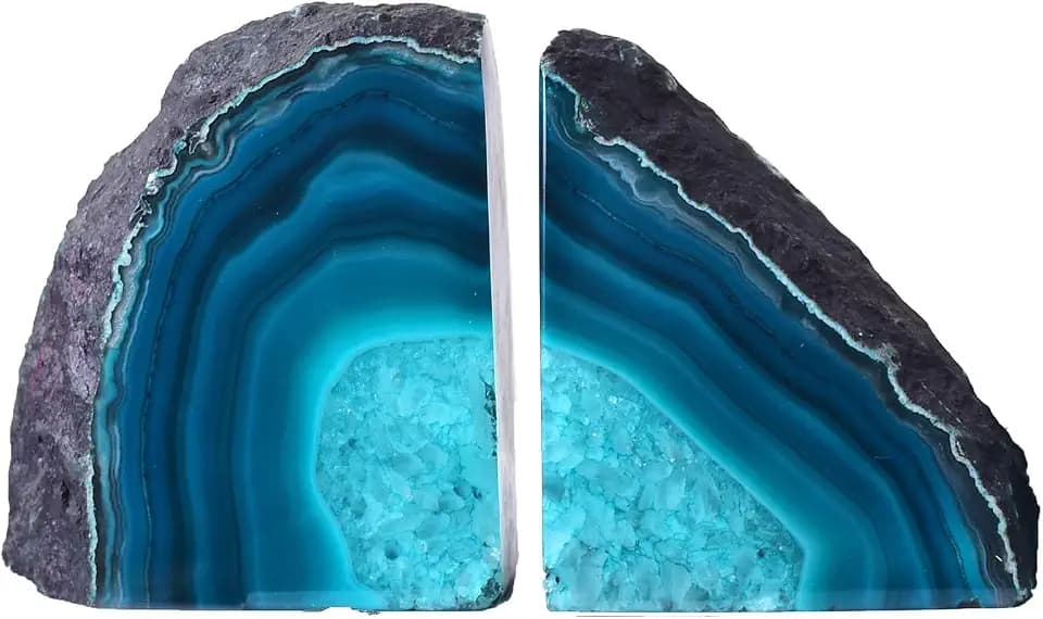AMOYSTONE Teal Agate Bookends Durable Book Ends for Bookshelf Decor