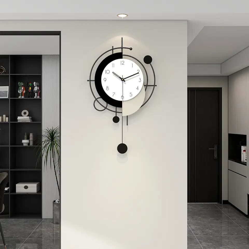 Large Wall Clock for Living Room Decor Modern Decorative Black Wood Wall Clock with Pendulum Battery Operated Non Ticking for Kitchen Bedroom Office 23 Inch Big Silent Art Clock for Home