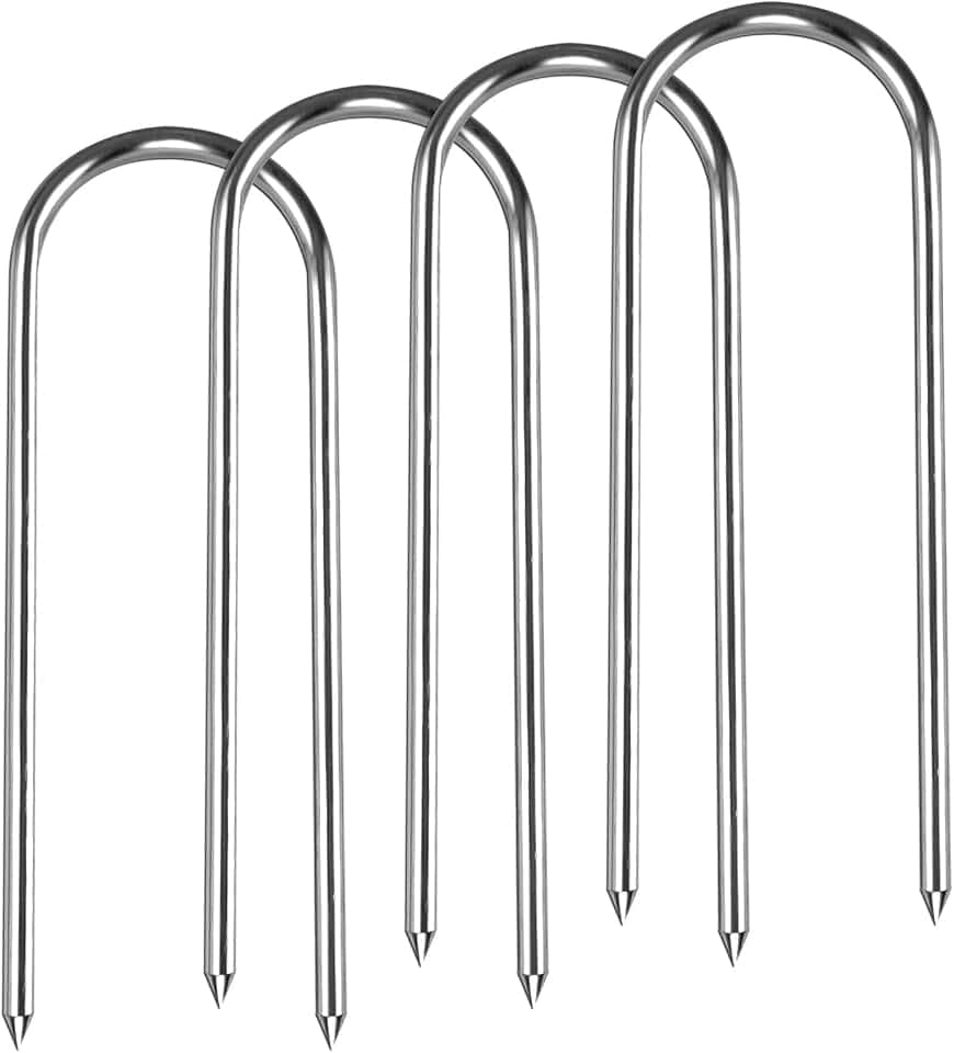 12inch Trampolines Wind Stakes Heavy Duty U Type Sharp Ends Safety Ground Anchor Galvanized Steel for Soccer Goals, Camping Tents and Huge Garden Decoration (Wind Stakes 4pcs)