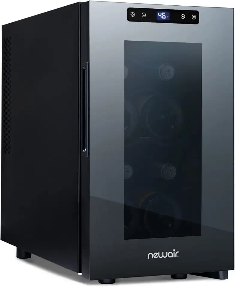 NewAir Shadow-T Series 8 Bottle Thermoelectric Wine Fridge, Countertop Wine Refrigerator, Mirrored Compact Wine Cellar, Triple-Layer Glass Door Cooler, Vibration-Free & Ultra-Quiet Cooling