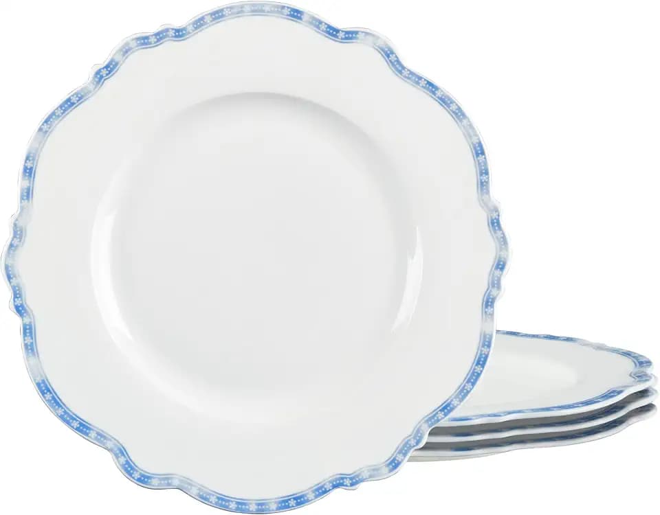 fanquare 11 Inch Coastal Simple Blue Porcelain Dinnerware Set of 4