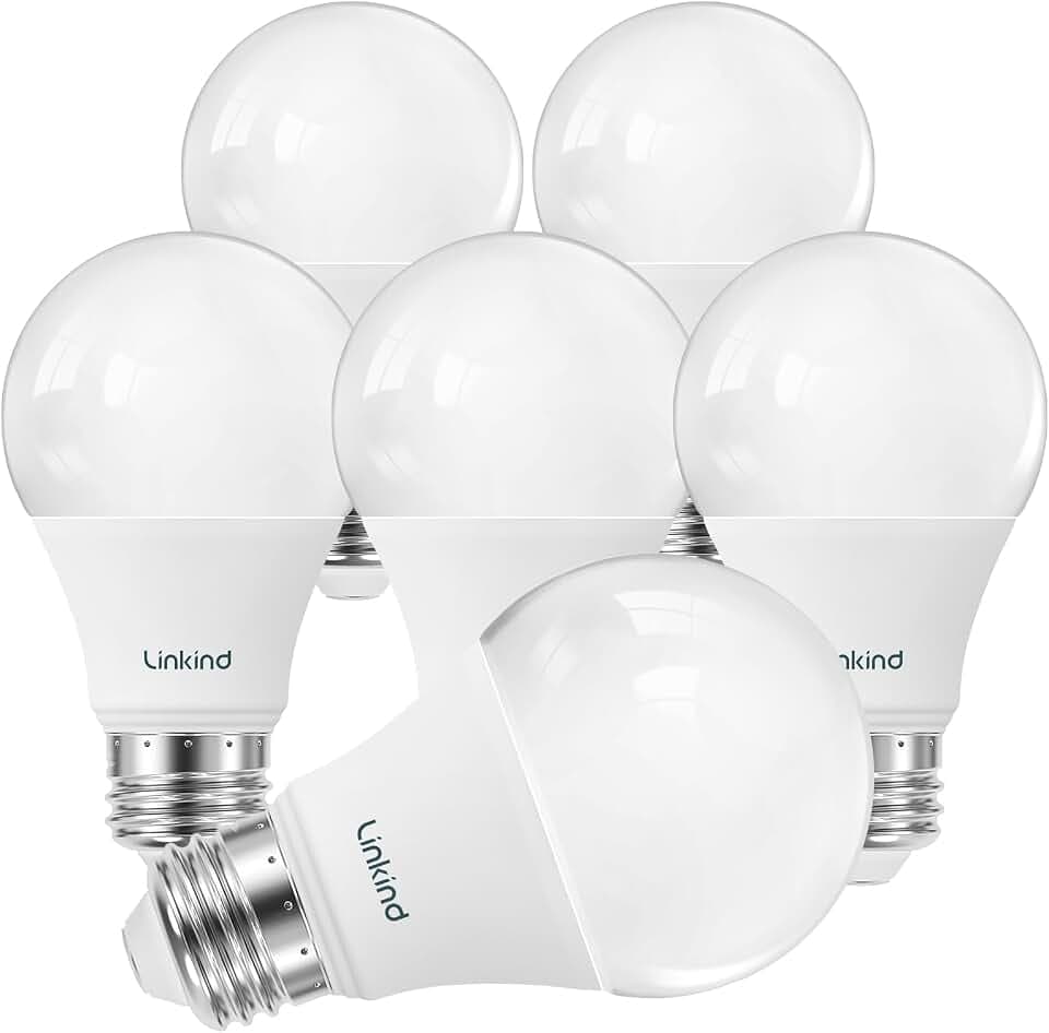 Linkind A19 LED Light Bulbs, 60 Watt Equivalent, 2700K Soft White 6 Packs