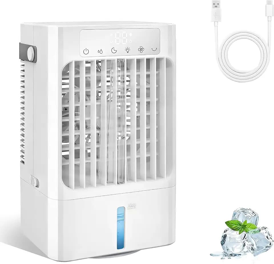 Portable Air Conditioner Fan, Mini Air Cooling Fan with 3 Speeds,Air Conditioner with 120° Oscillating & 1-8H Timer,AC with cooling mist,Ventilador portatil de CA for Bedroom Office-900ml water tank