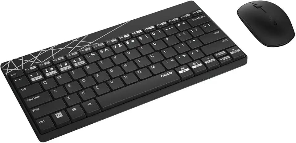 Rapoo 8000M Tastatur Maus Set Kabellos - Bluetooth & 2.4G USB Wireless, Multi Device bis 3 Geräte, 1300 DPI Maus Beidhändig, kompaktes TKL Format, Spritzwasserschutz, QWERTZ Layout Deutsch, schwarz