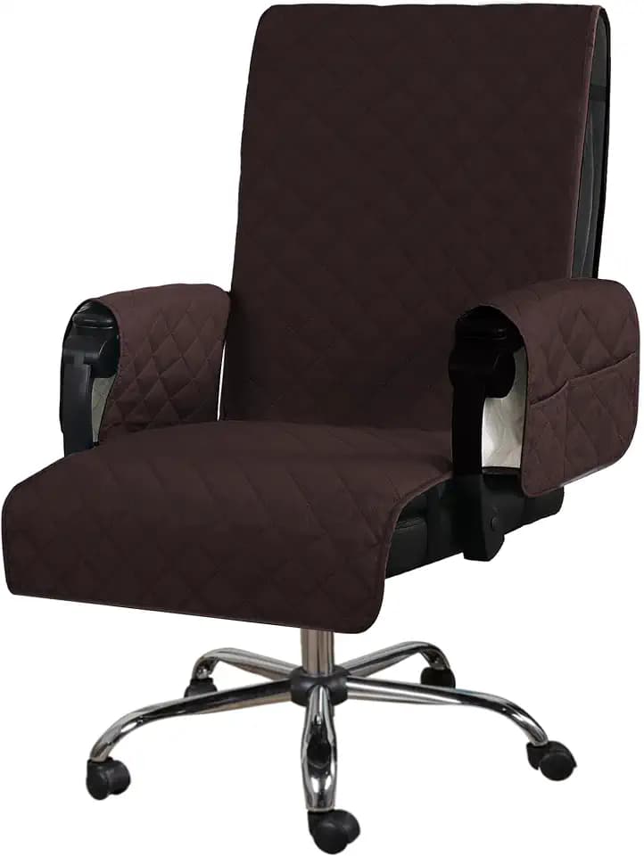H.VERSAILTEX Water-Resistant Gaming Chair Protector – Universal High-Back Cover with Non-Slip Buckles, Fits Executive & Desk Chairs (Brown/Beige, Washable)