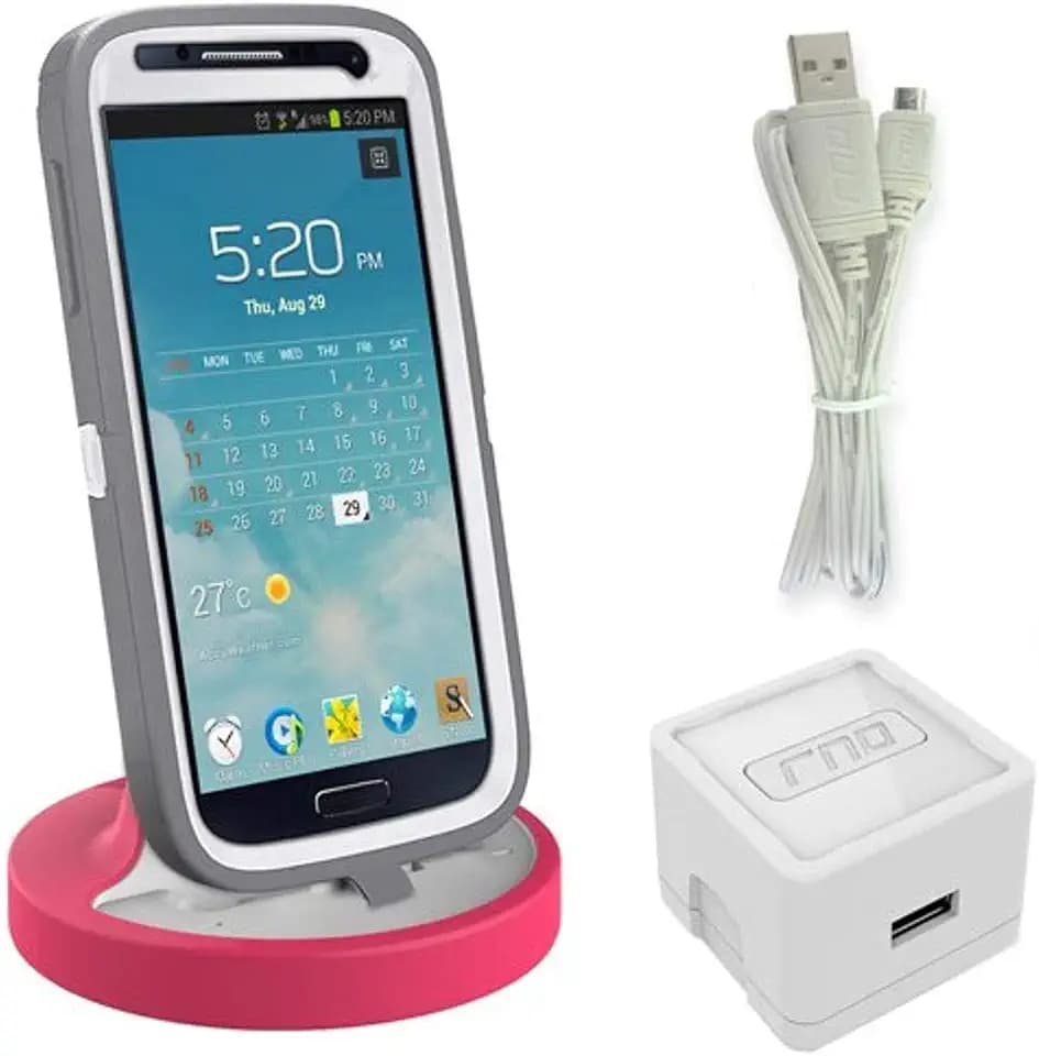 RND Dock for Samsung Galaxy S4, S4 Active, S6, S6 Edge, S6 Edge Plus, S7, S7 Edge with Dock mode cable and 2.1A Charger (compatible without or with most cases including rugged cases) (white/pink)