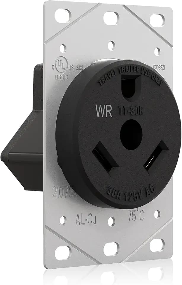 ELEGRP NEMA TT-30R RV Receptacle, Weather Resistant 30A 125V Flush Mounting Power Outlet, WR Electrical Straight Blade Receptacle for RV & Travel Trailers, Heavy Duty, Grounding, UL Listed, 1 Pack