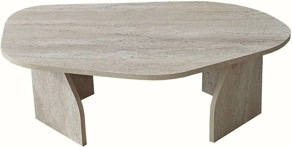 Hanah Home Stilvoller Couchtisch, 100 cm x 60 cm x 35 cm | 100% melaminbeschichtete Spanplatte, PVC-Kantenband | Farben: Travertin & Rauch