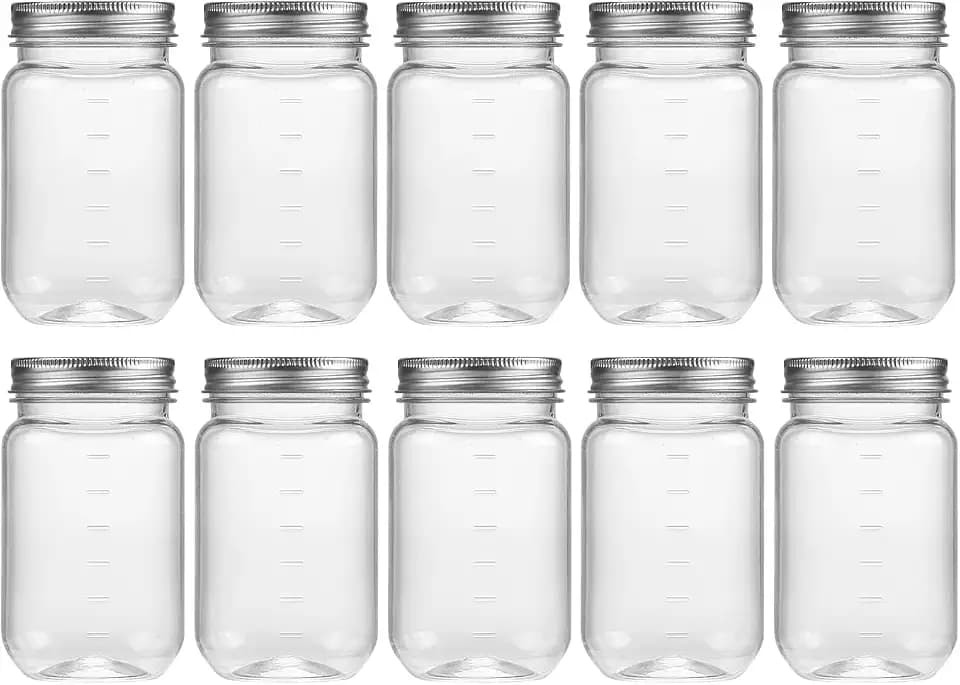 novelinks 16 oz Plastic Mason Jars and Clear Plastic Jars with Lids 16 oz