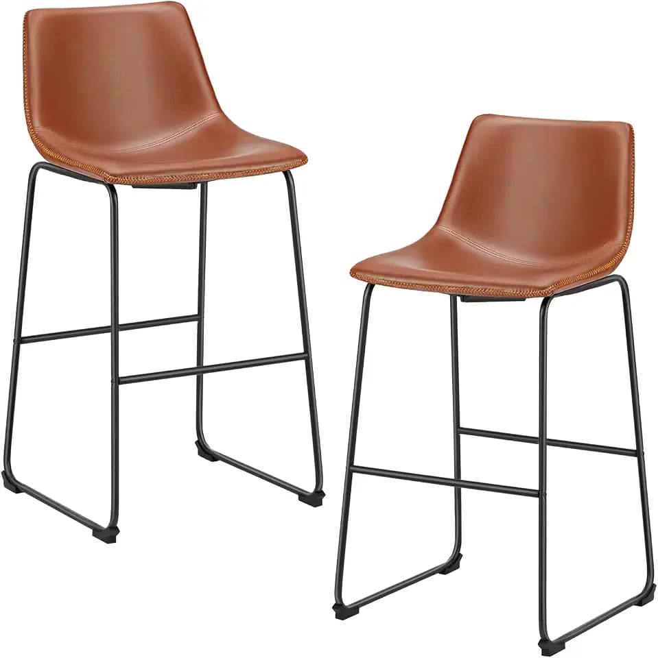 DUMOS Counter Height Bar Stools Set of 2, Faux Leather Metal Legs Barstools
