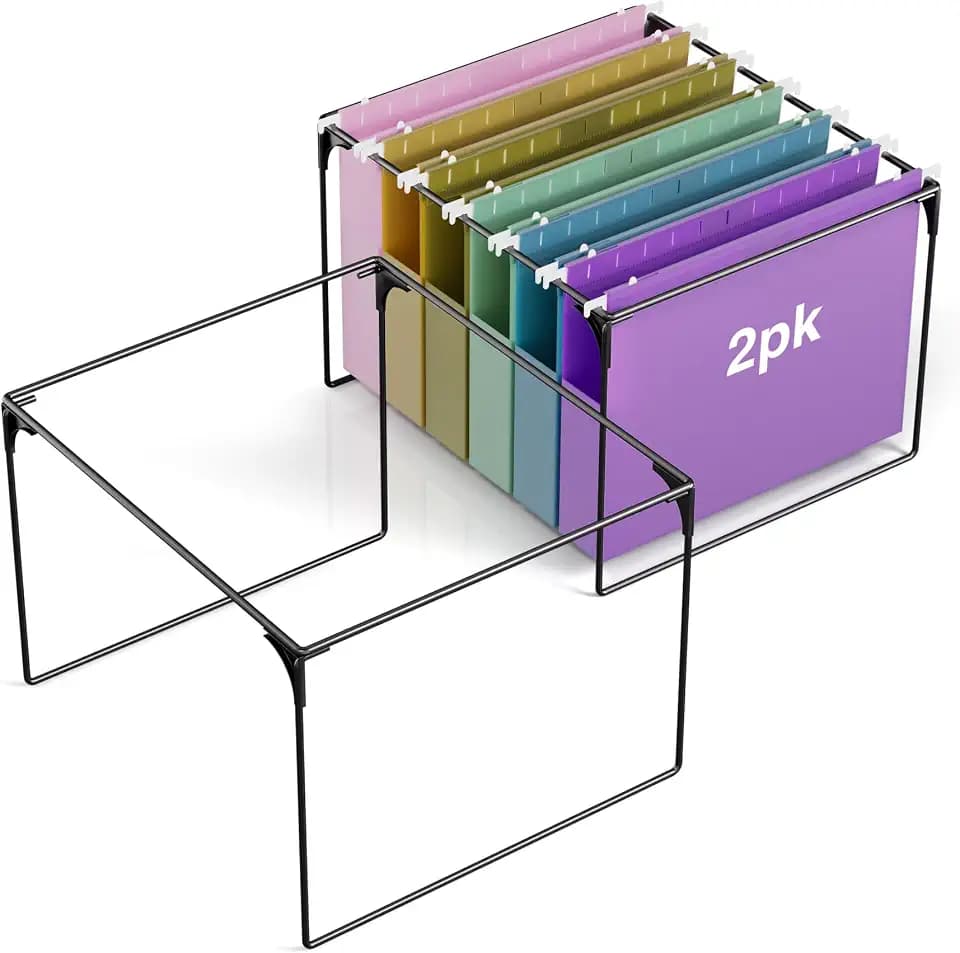 2 Pack Hanging File Folder Frame, Letter Size File Folder Rack