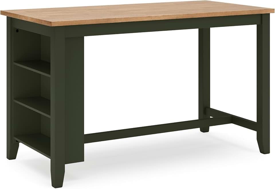 Signature Design by Ashley Gesthaven Counter Height Dining Table, Kitchen Island Table with 3 Storage Shelves, Wood Construction, Seats Up to 4, Natural and Green, 60" W