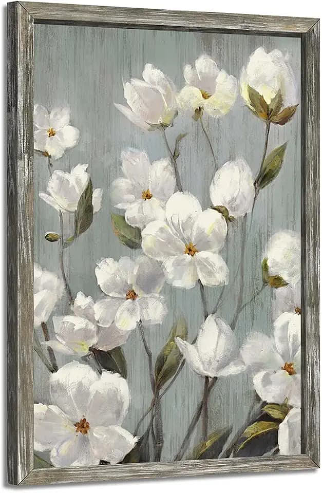 ARTISTIC PATH Vintage Floral on Distressed Wood Framed Wall Art, 16x24 Inch