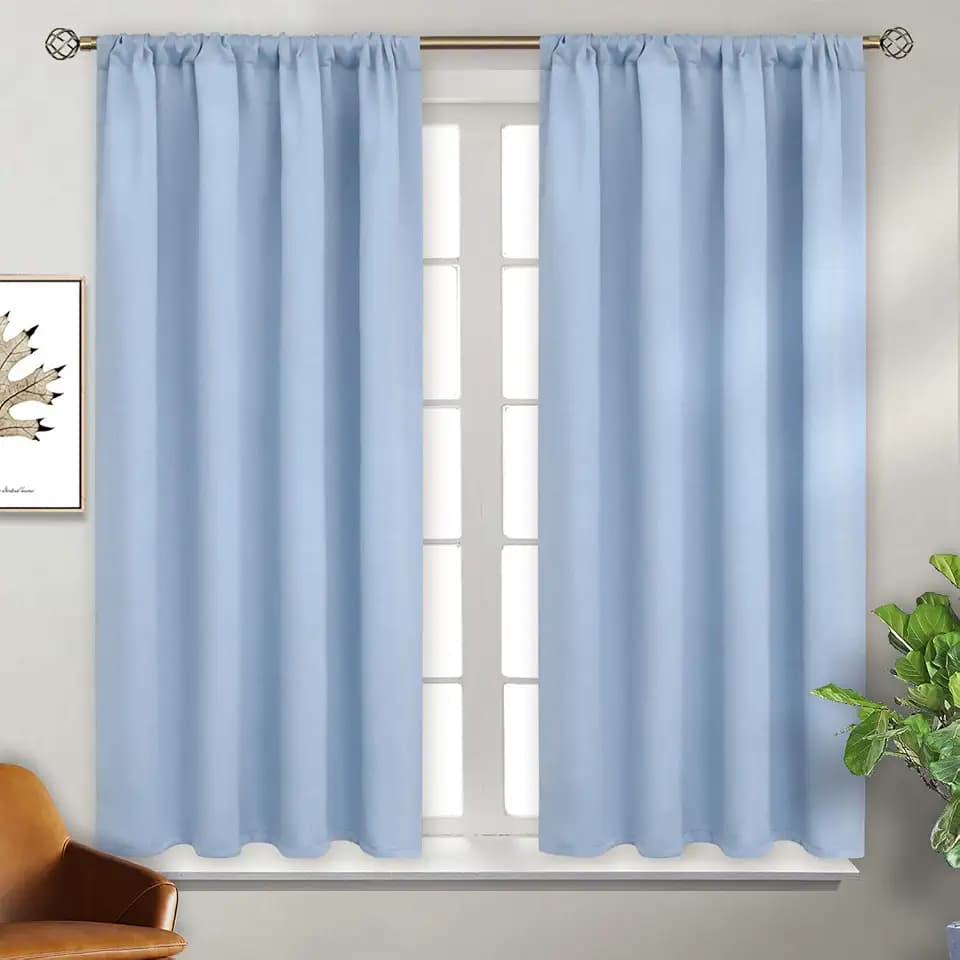 BGment Light Blue Room Darkening Curtains 45 Inches Long - Short Room Darkening Drapes with Rod Pocket for Nursery Kids Bedroom Window, 42 x 45 Inch, 2 Panels