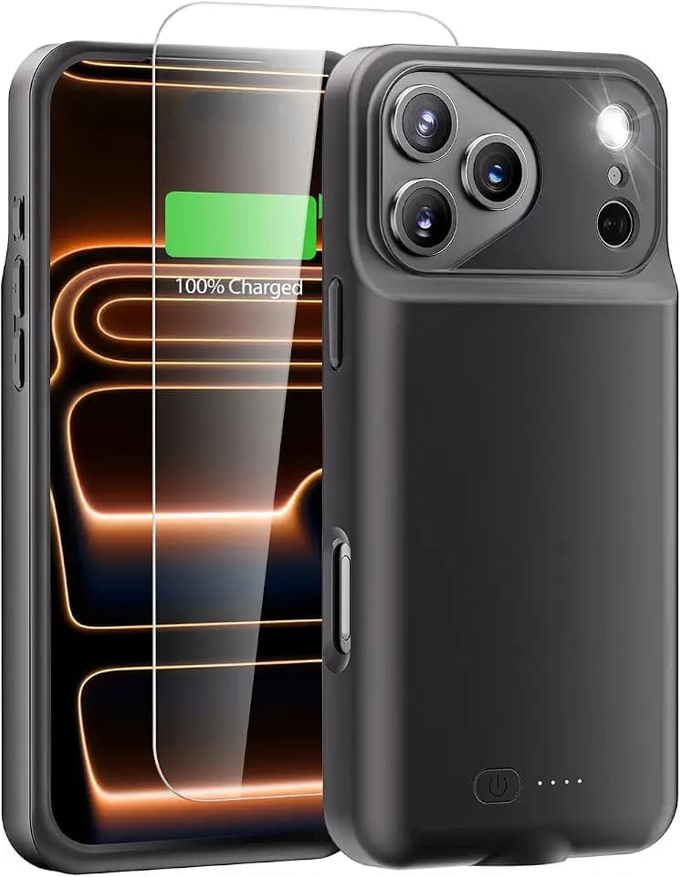 GIN FOXI Battery Case for iPhone 17 Pro Max, Charging Case Charger 8500mAh Ultra-Slim Lightweight Powerful Battery Pack 15W Fast Rechargeable Anti-Fall TPU Juice Box for 17 Pro Max (6.9") Black